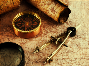 Vintage map & compass. 